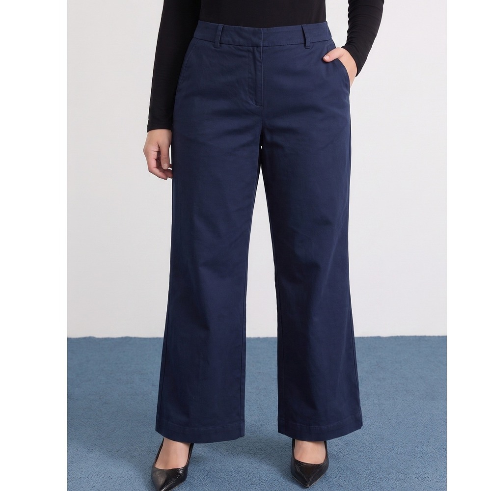 Everlane Women Bi-Stretch Flareโ Pants Navy Blue Cotton Blend Size 12